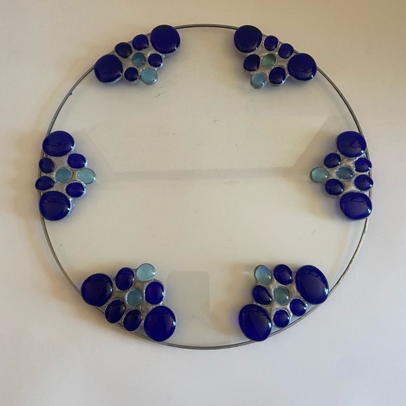 Vintage Round Glass Anat Brigg Plate Clear glass blue mosaic Silver Metal - Picture 2 of 5